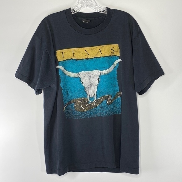 Screen Stars Other - Vintage Texas Bull Skull Rattle Snack Tshirt Single Stitch Black Size XL